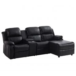 Modoform Ecksofa Mendis - Kunstleder - Schwarz - Ottomane davorstehend rechts