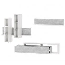 Loftscape Wohnwand Littor (3-teilig) - inkl. Beleuchtung - Weiß / Beton Dekor -Wohnzimmermöbel boutique en ligne 1000202015 200203 11092900115 DETAILS P000000001000202015