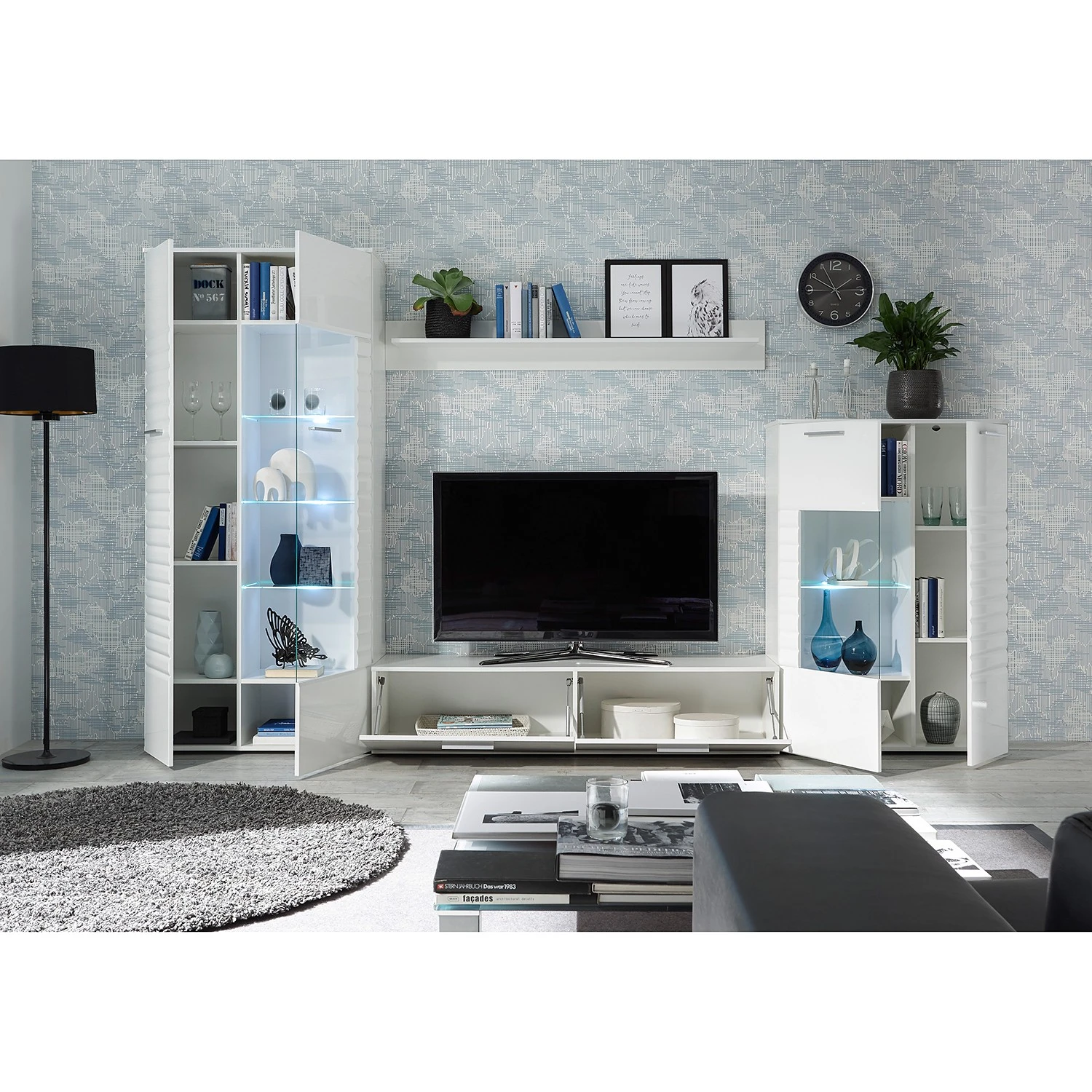 Loftscape Wohnwand Lonoke (5-teilig) - Inkl. Beleuchtung - Hochglanz Weiß 2 Loftscape Wohnwand Lonoke (5-teilig) - Inkl. Beleuchtung - Hochglanz Weiß – Bild 2