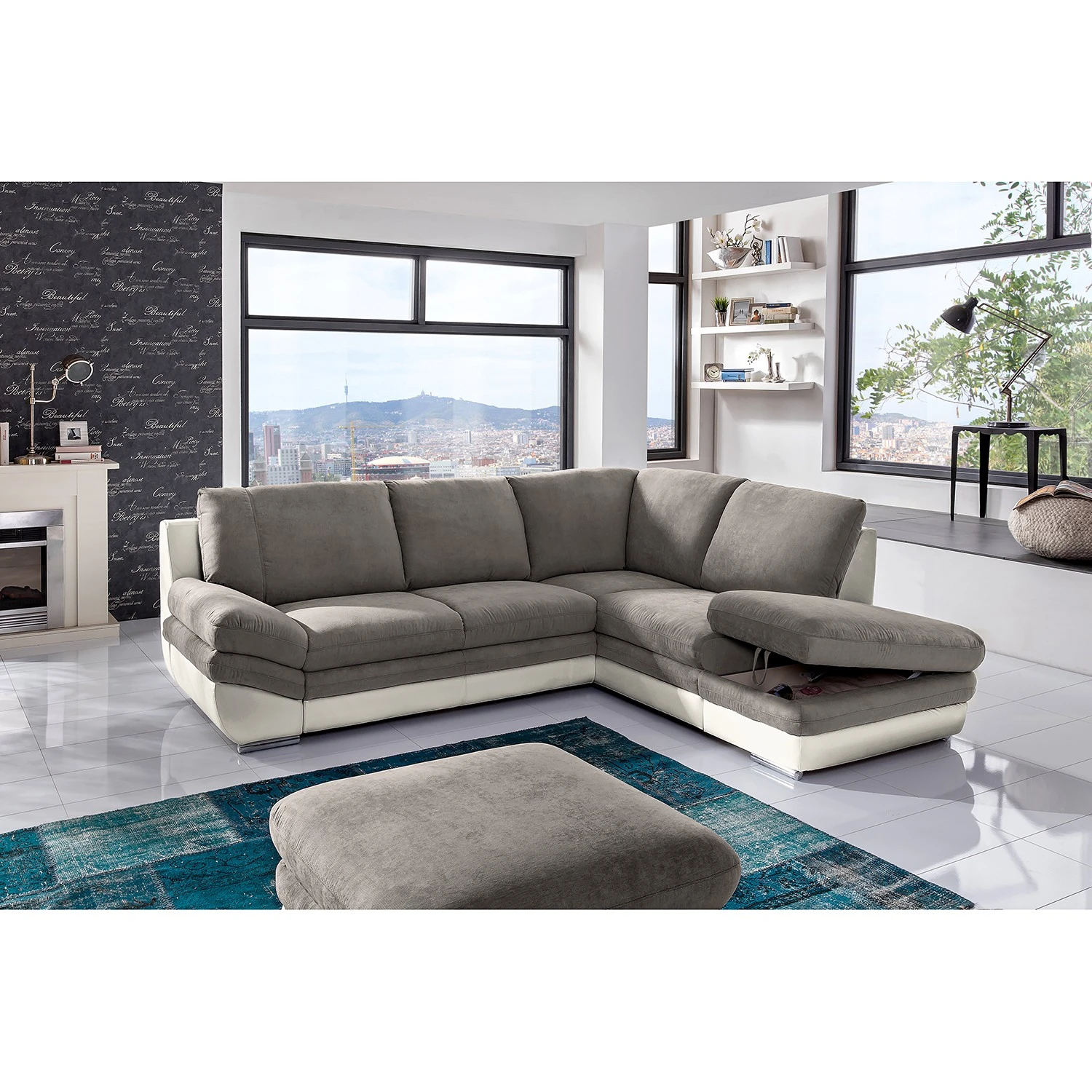 Fredriks Ecksofa Gerton - Kunstleder - Grauweiß - Ottomane davorstehend rechts 4 Fredriks Ecksofa Gerton - Kunstleder - Grauweiß - Ottomane davorstehend rechts – Bild 4