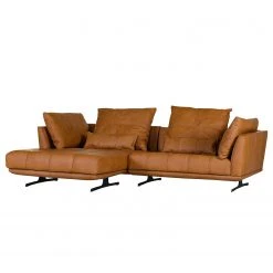 Naturoo Ecksofa Ruona - Echtleder - Mittelbraun - Ottomane davorstehend links