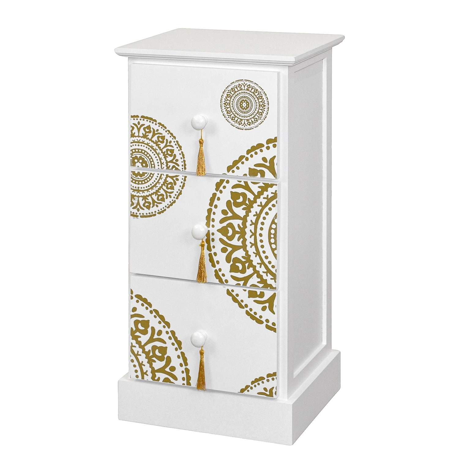 Ridgevalley Kommode Youx - Paulownia teilmassiv - Weiß / Gold - Höhe: 60 cm 1 Ridgevalley Kommode Youx - Paulownia teilmassiv - Weiß / Gold - Höhe: 60 cm