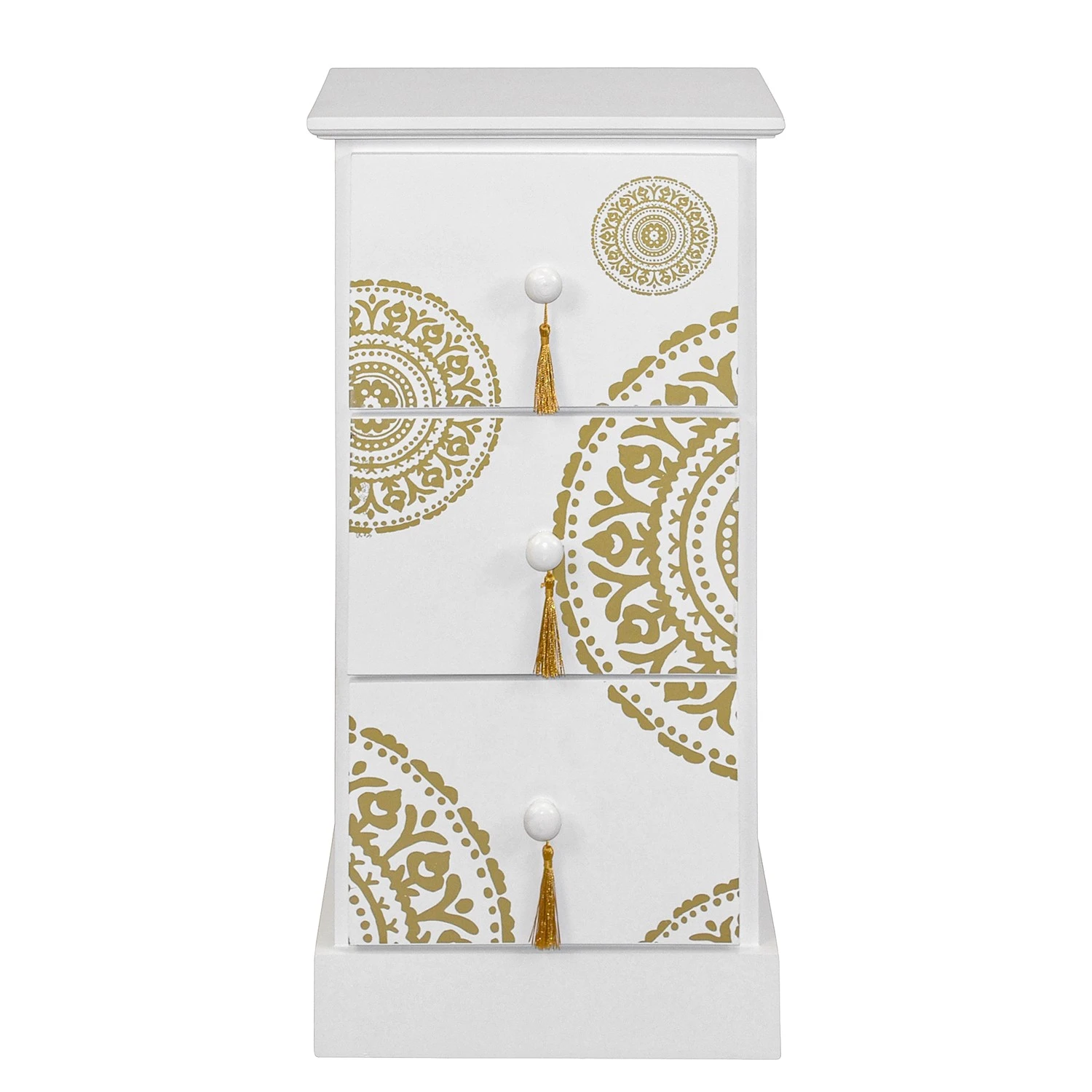 Ridgevalley Kommode Youx - Paulownia teilmassiv - Weiß / Gold - Höhe: 60 cm 2 Ridgevalley Kommode Youx - Paulownia teilmassiv - Weiß / Gold - Höhe: 60 cm – Bild 2