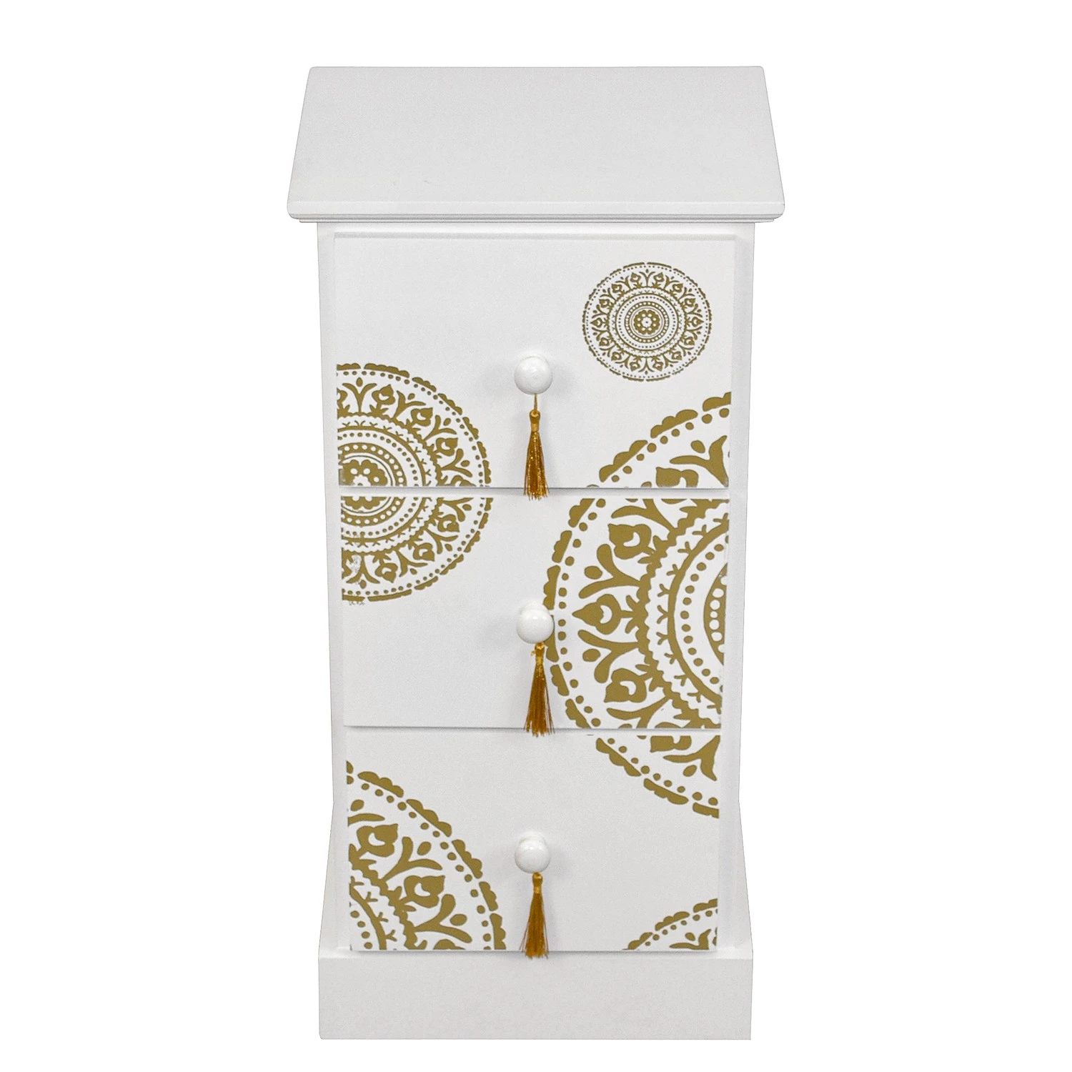 Ridgevalley Kommode Youx - Paulownia teilmassiv - Weiß / Gold - Höhe: 60 cm 3 Ridgevalley Kommode Youx - Paulownia teilmassiv - Weiß / Gold - Höhe: 60 cm – Bild 3