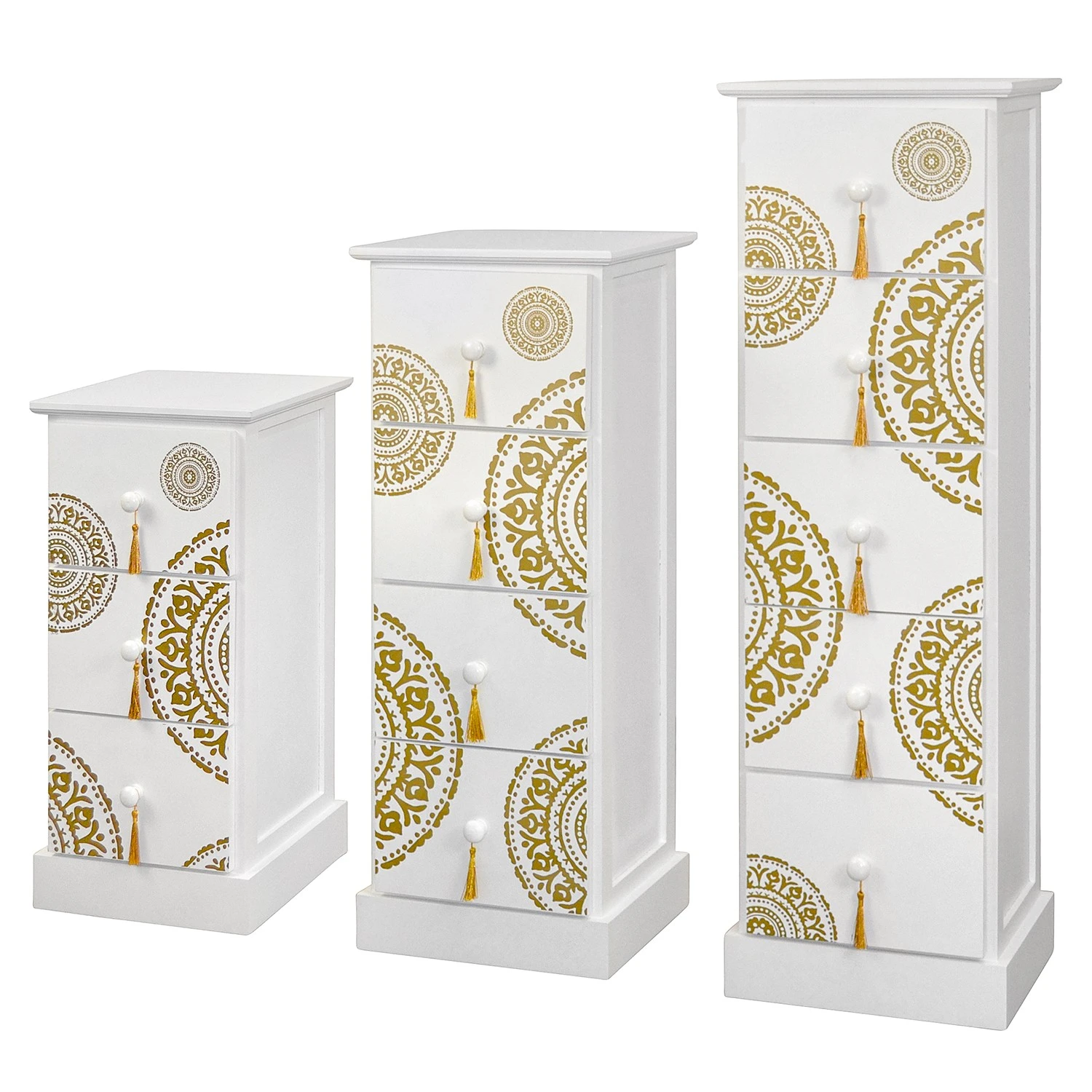 Ridgevalley Kommode Youx - Paulownia teilmassiv - Weiß / Gold - Höhe: 60 cm 4 Ridgevalley Kommode Youx - Paulownia teilmassiv - Weiß / Gold - Höhe: 60 cm – Bild 4