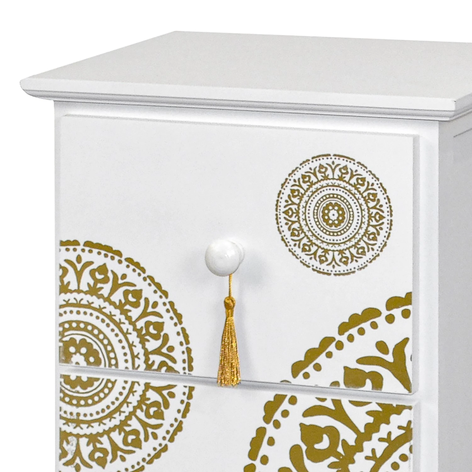 Ridgevalley Kommode Youx - Paulownia teilmassiv - Weiß / Gold - Höhe: 60 cm 6 Ridgevalley Kommode Youx - Paulownia teilmassiv - Weiß / Gold - Höhe: 60 cm – Bild 6