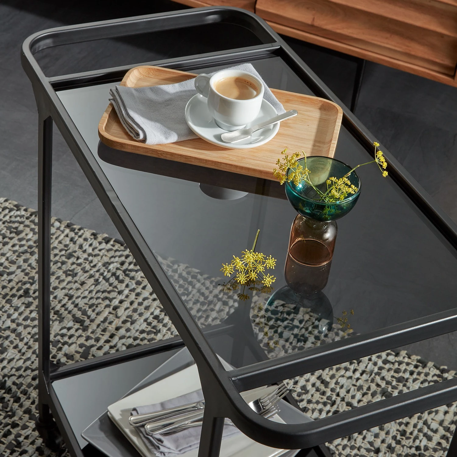 Norrwood Servierwagen Kisko - Glas / Metall - Grau / Schwarz 6 Norrwood Servierwagen Kisko - Glas / Metall - Grau / Schwarz – Bild 6