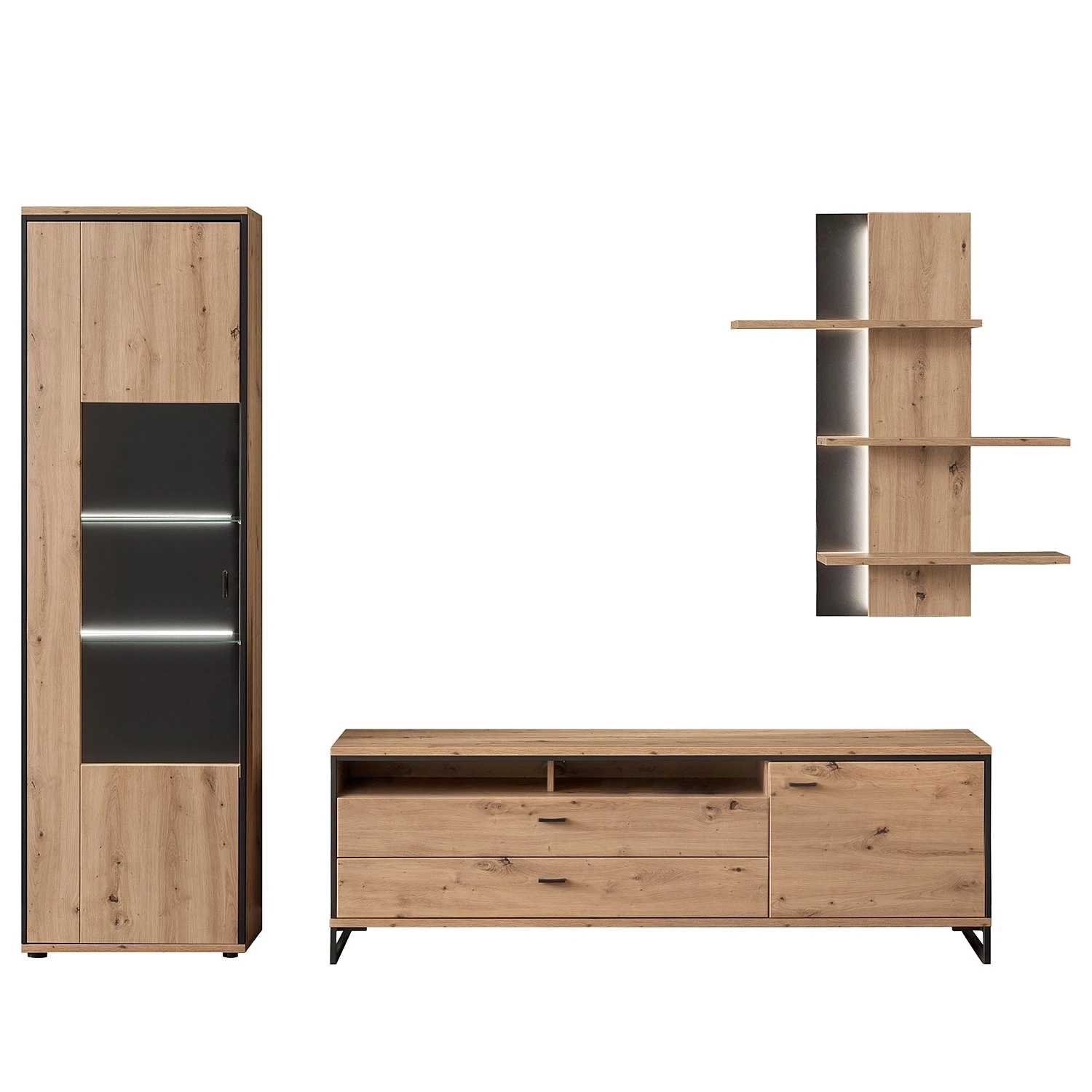 Loftscape Wohnwand Buena I (3-teilig) - Balkeneiche Dekor / Anthrazit 3 Loftscape Wohnwand Buena I (3-teilig) - Balkeneiche Dekor / Anthrazit – Bild 3