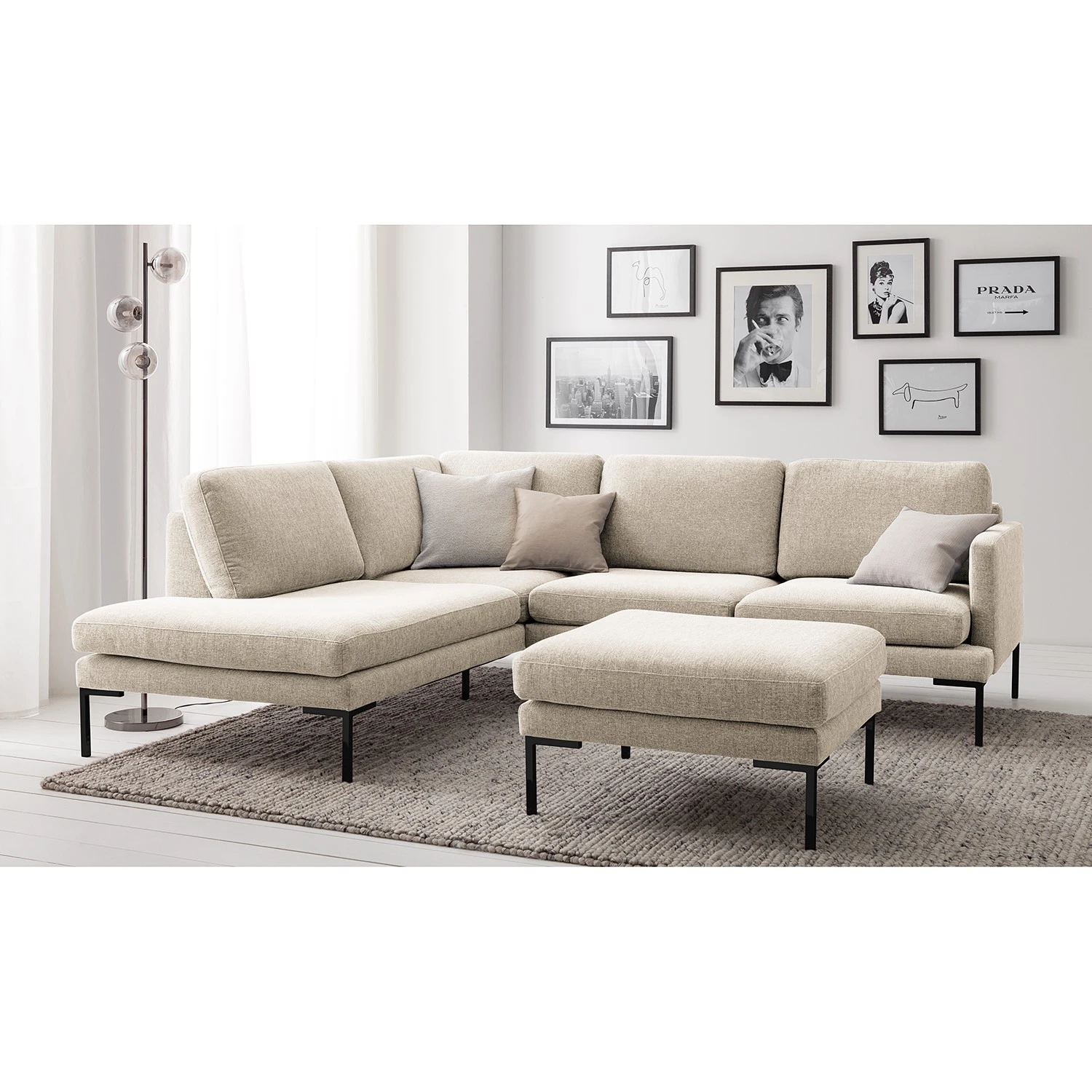 Fredriks Hocker Bellaire - Mischgewebe - Hellbeige - Schwarz 2 Fredriks Hocker Bellaire - Mischgewebe - Hellbeige - Schwarz – Bild 2