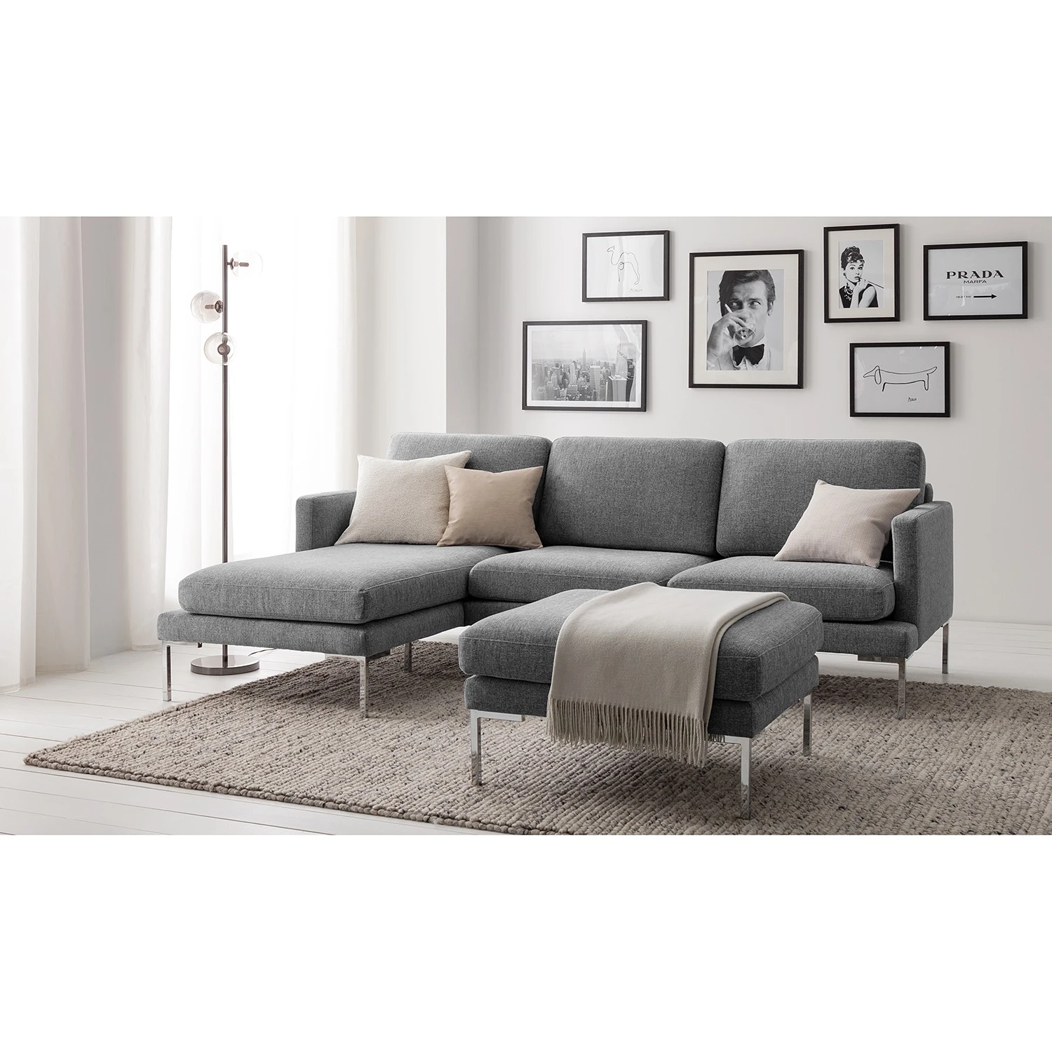 Fredriks Ecksofa Bellaire - Mischgewebe - Grau - Longchair davorstehend links - Silber 2 Fredriks Ecksofa Bellaire - Mischgewebe - Grau - Longchair davorstehend links - Silber – Bild 2
