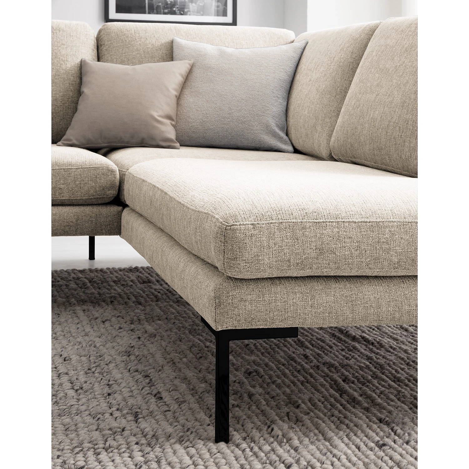 Fredriks Ecksofa Bellaire - Mischgewebe - Hellbeige - Ottomane davorstehend rechts - Schwarz 7 Fredriks Ecksofa Bellaire - Mischgewebe - Hellbeige - Ottomane davorstehend rechts - Schwarz – Bild 7