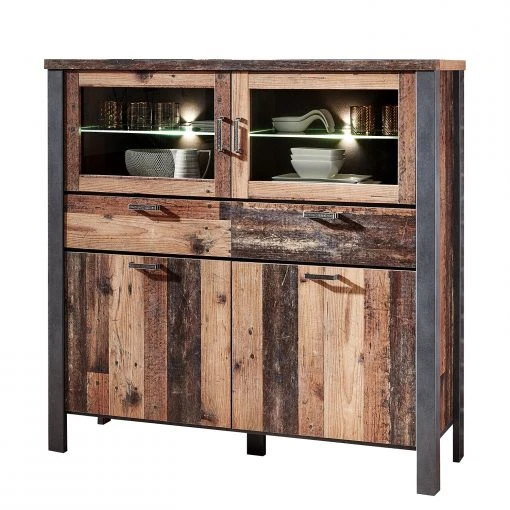 Red Living Highboard Blackpool I - Inkl. Beleuchtung - Altholz Dekor / Grau -Wohnzimmermöbel boutique en ligne 1000209806 200430 06444300045 IMAGE P000000001000209806