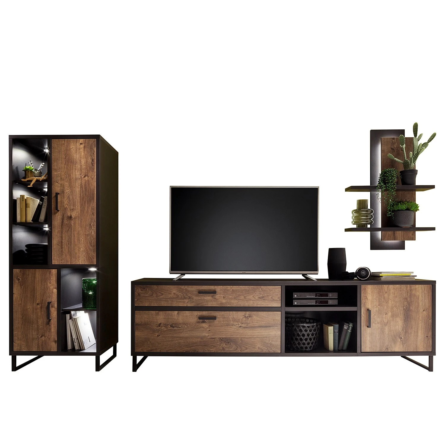 Red Living Wohnwand Hixson I (3-teilig) - Eiche Barrique Dekor / Schwarz 5 Red Living Wohnwand Hixson I (3-teilig) - Eiche Barrique Dekor / Schwarz – Bild 5