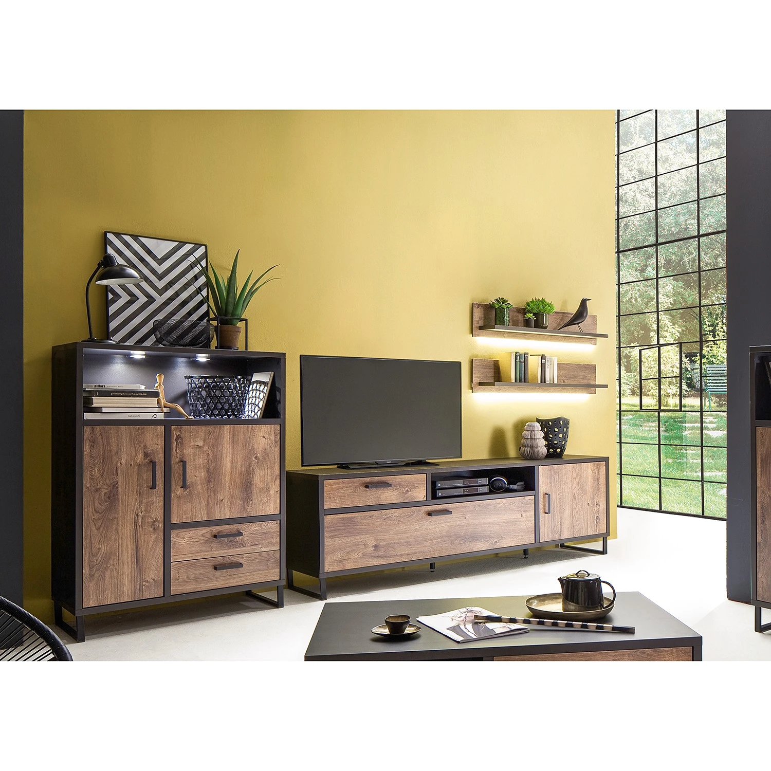 Red Living Wohnwand Hixson II (4-teilig) - Eiche Barrique Dekor / Schwarz 3 Red Living Wohnwand Hixson II (4-teilig) - Eiche Barrique Dekor / Schwarz – Bild 3