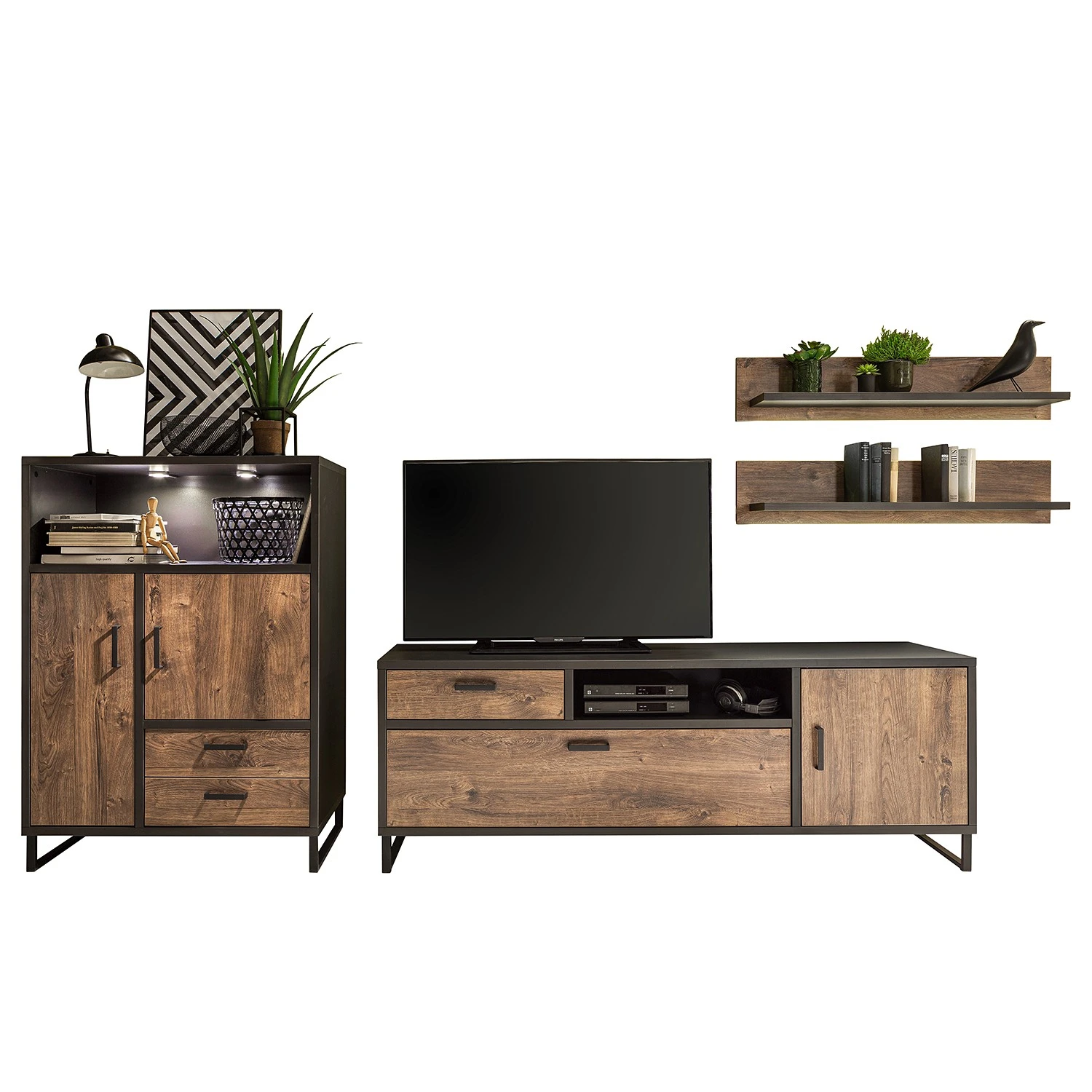 Red Living Wohnwand Hixson II (4-teilig) - Eiche Barrique Dekor / Schwarz 5 Red Living Wohnwand Hixson II (4-teilig) - Eiche Barrique Dekor / Schwarz – Bild 5