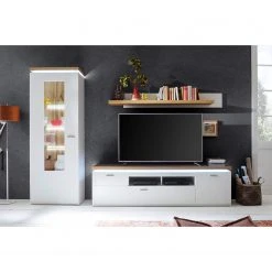 Loftscape Wohnwand Mundai I (3-teilig) - Inkl. Beleuchtung - Weiß / Eiche Wotan Dekor