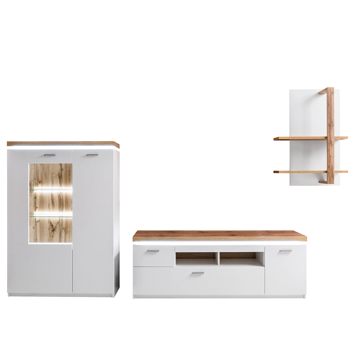 Loftscape Wohnwand Mundai II (3-teilig) - Inkl. Beleuchtung - Weiß / Eiche Wotan Dekor 4 Loftscape Wohnwand Mundai II (3-teilig) - Inkl. Beleuchtung - Weiß / Eiche Wotan Dekor – Bild 4