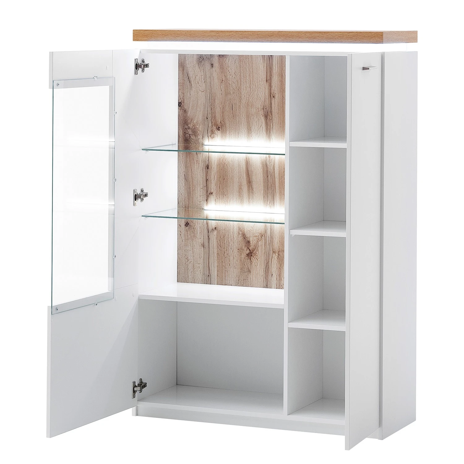 Loftscape Wohnwand Mundai II (3-teilig) - Inkl. Beleuchtung - Weiß / Eiche Wotan Dekor 8 Loftscape Wohnwand Mundai II (3-teilig) - Inkl. Beleuchtung - Weiß / Eiche Wotan Dekor – Bild 8