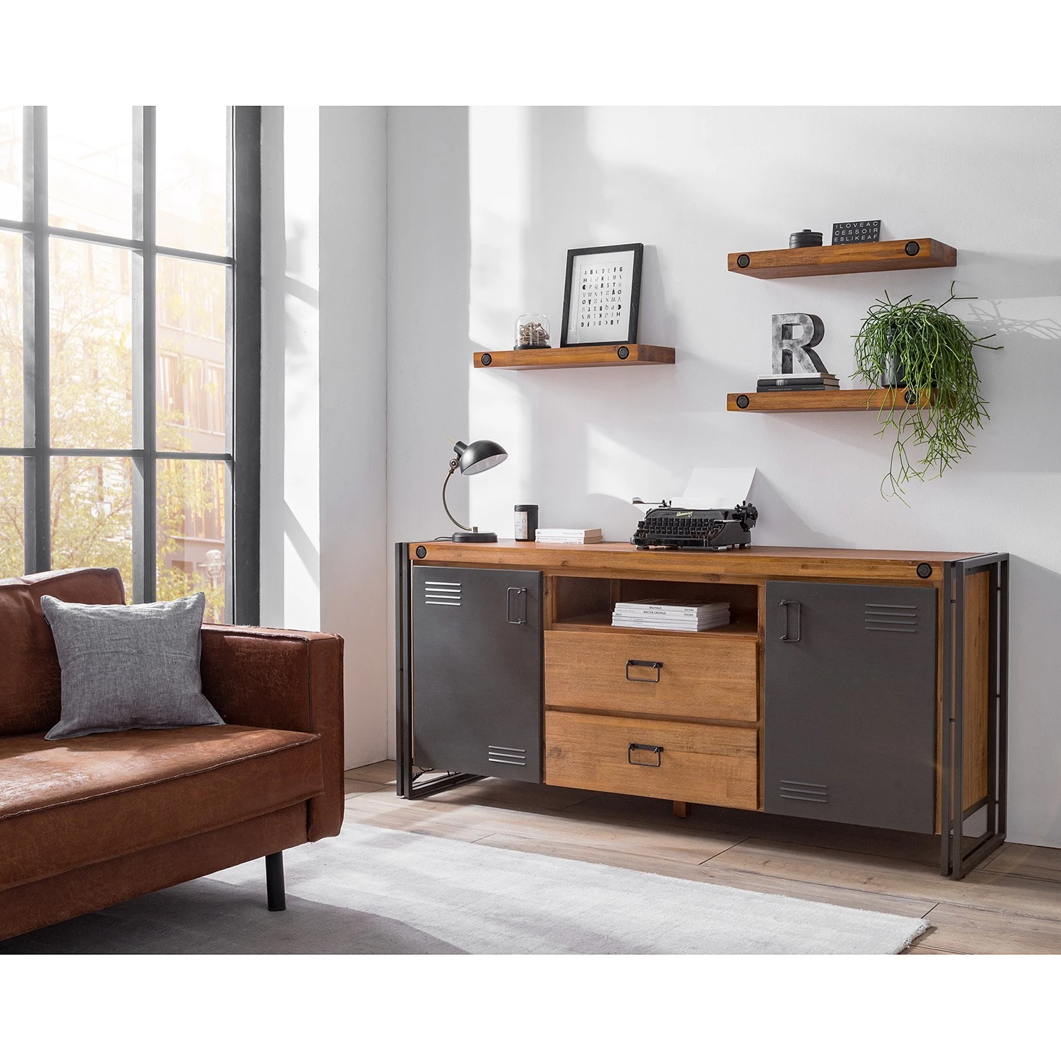 Ars manufacti Sideboard Manchester V - Akazie massiv / Metall - Akazie / Anthrazit 2 Ars manufacti Sideboard Manchester V - Akazie massiv / Metall - Akazie / Anthrazit – Bild 2