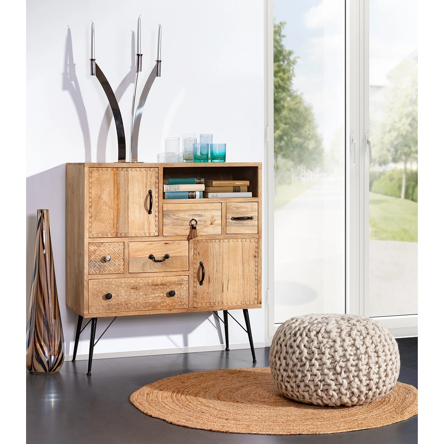 Red Living Kommode Latta - Mango massiv / Metall - Mango / Schwarz 2 Red Living Kommode Latta - Mango massiv / Metall - Mango / Schwarz – Bild 2