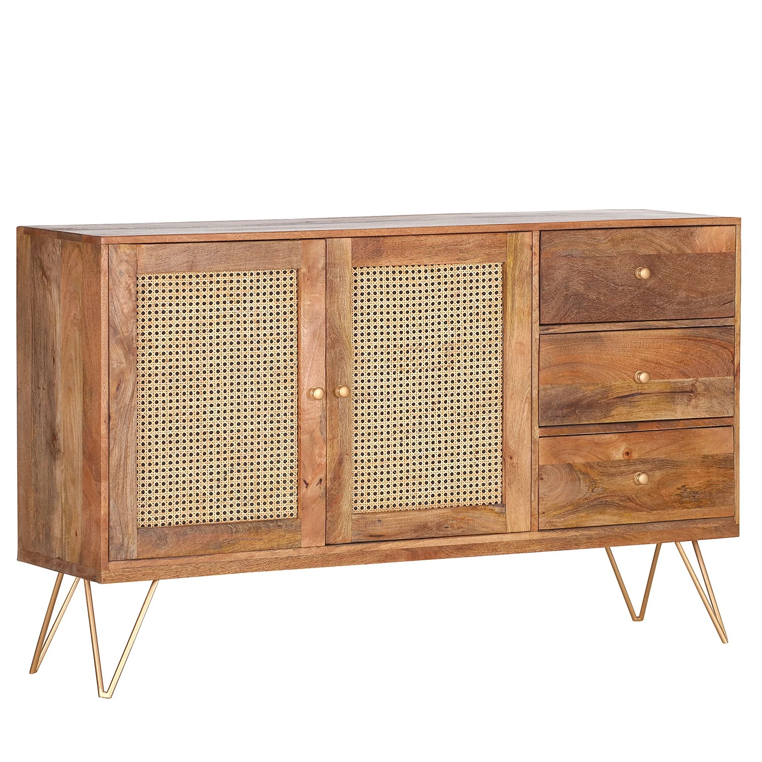 Naturoo Sideboard Nyack - Mango massiv / Wiener Geflecht - Mango / Gold 1 Naturoo Sideboard Nyack - Mango massiv / Wiener Geflecht - Mango / Gold