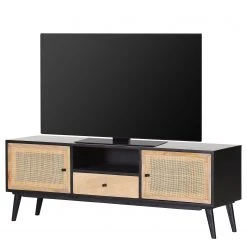 Red Living TV-Lowboard Lexham II - Mango massiv / Rattan - Mango / Mango Schwarz