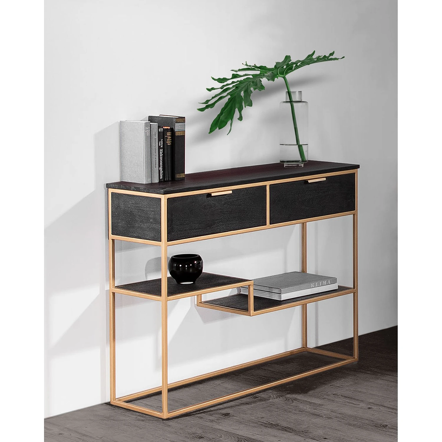 Jack & Alice Konsolentisch Harbin II - Akazie massiv / Metall - Akazie Schwarz / Gold 2 Jack & Alice Konsolentisch Harbin II - Akazie massiv / Metall - Akazie Schwarz / Gold – Bild 2