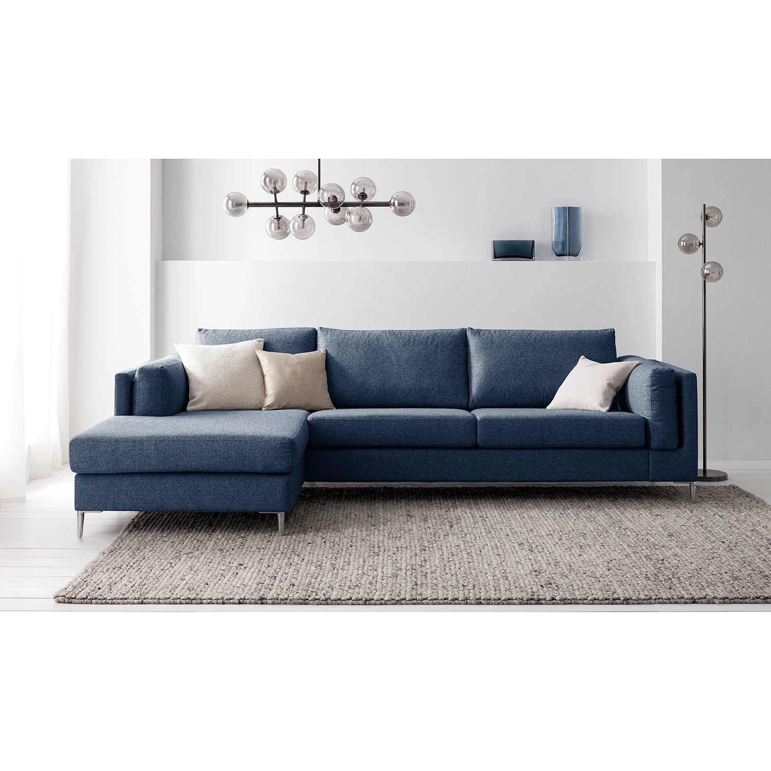 Studio Copenhagen Ecksofa COSO Classic+ mit Longchair - Webstoff Inze: Blau - Breite: 287 cm - Longchair davorstehend links - Chrom glänzend 3 Studio Copenhagen Ecksofa COSO Classic+ mit Longchair - Webstoff Inze: Blau - Breite: 287 cm - Longchair davorstehend links - Chrom glänzend – Bild 3