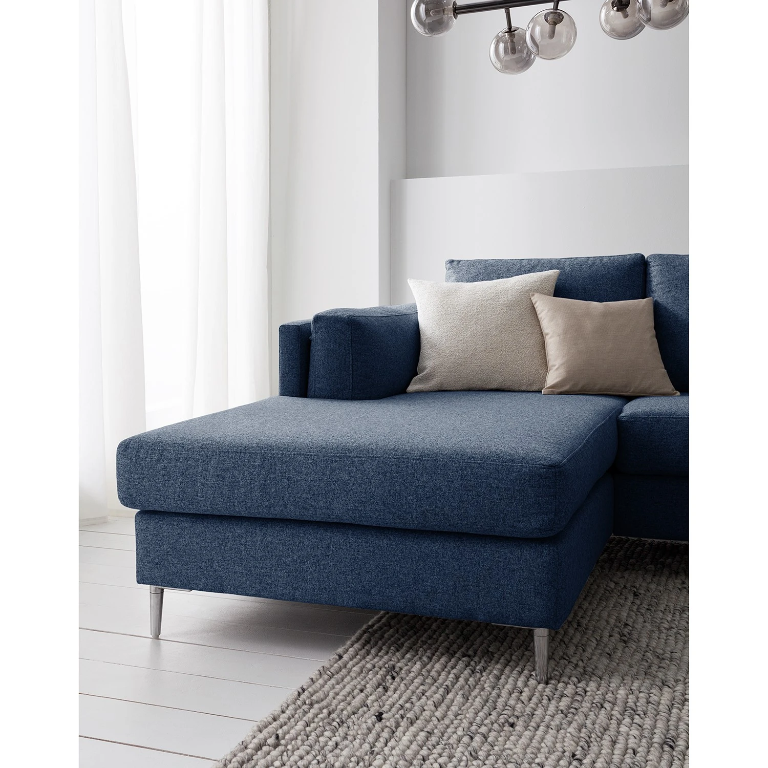 Studio Copenhagen Ecksofa COSO Classic+ mit Longchair - Webstoff Inze: Blau - Breite: 287 cm - Longchair davorstehend links - Chrom glänzend 13 Studio Copenhagen Ecksofa COSO Classic+ mit Longchair - Webstoff Inze: Blau - Breite: 287 cm - Longchair davorstehend links - Chrom glänzend – Bild 13