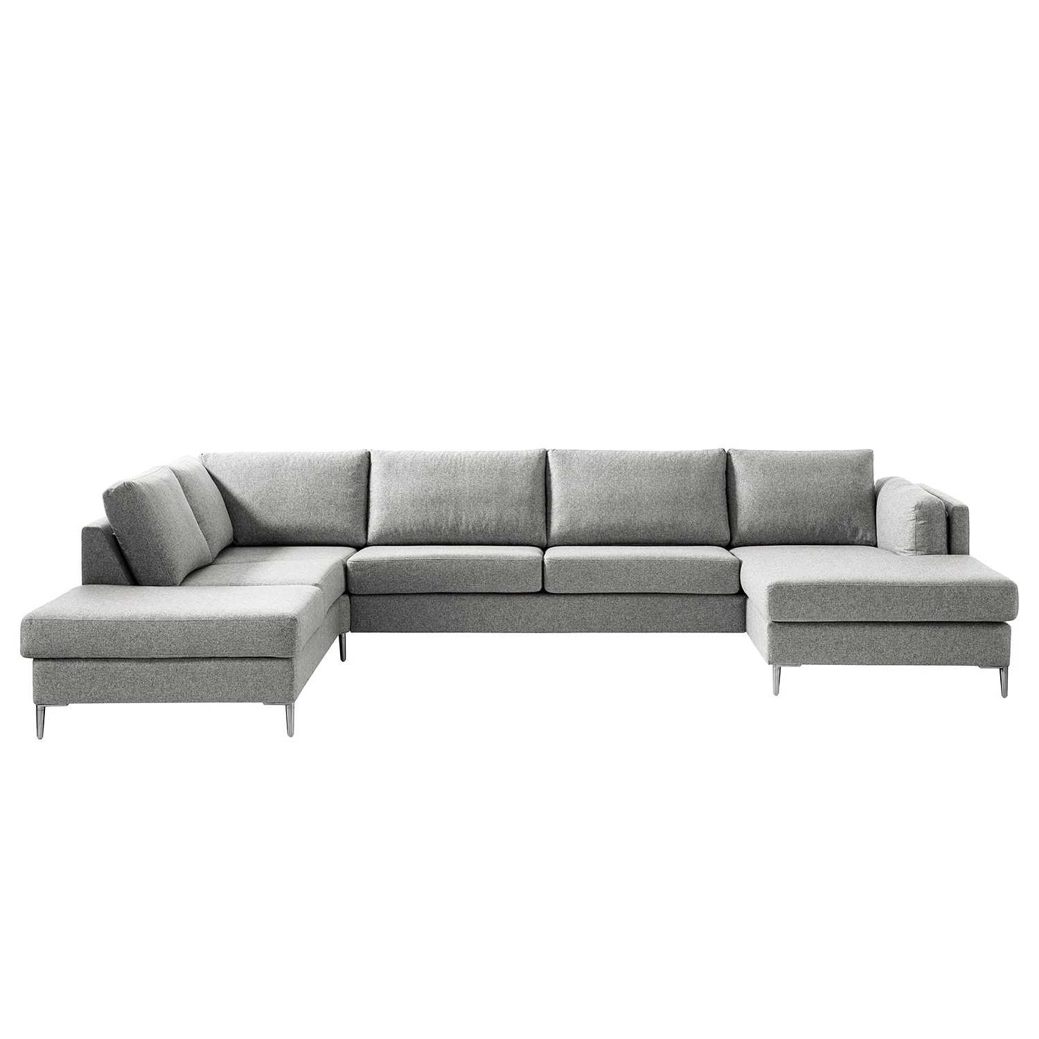 Studio Copenhagen Wohnlandschaft COSO Classic+ - Webstoff Inze: Hellgrau - Longchair davorstehend rechts / Ottomane links - Bettkasten - Chrom glänzend 6 Studio Copenhagen Wohnlandschaft COSO Classic+ - Webstoff Inze: Hellgrau - Longchair davorstehend rechts / Ottomane links - Bettkasten - Chrom glänzend – Bild 6