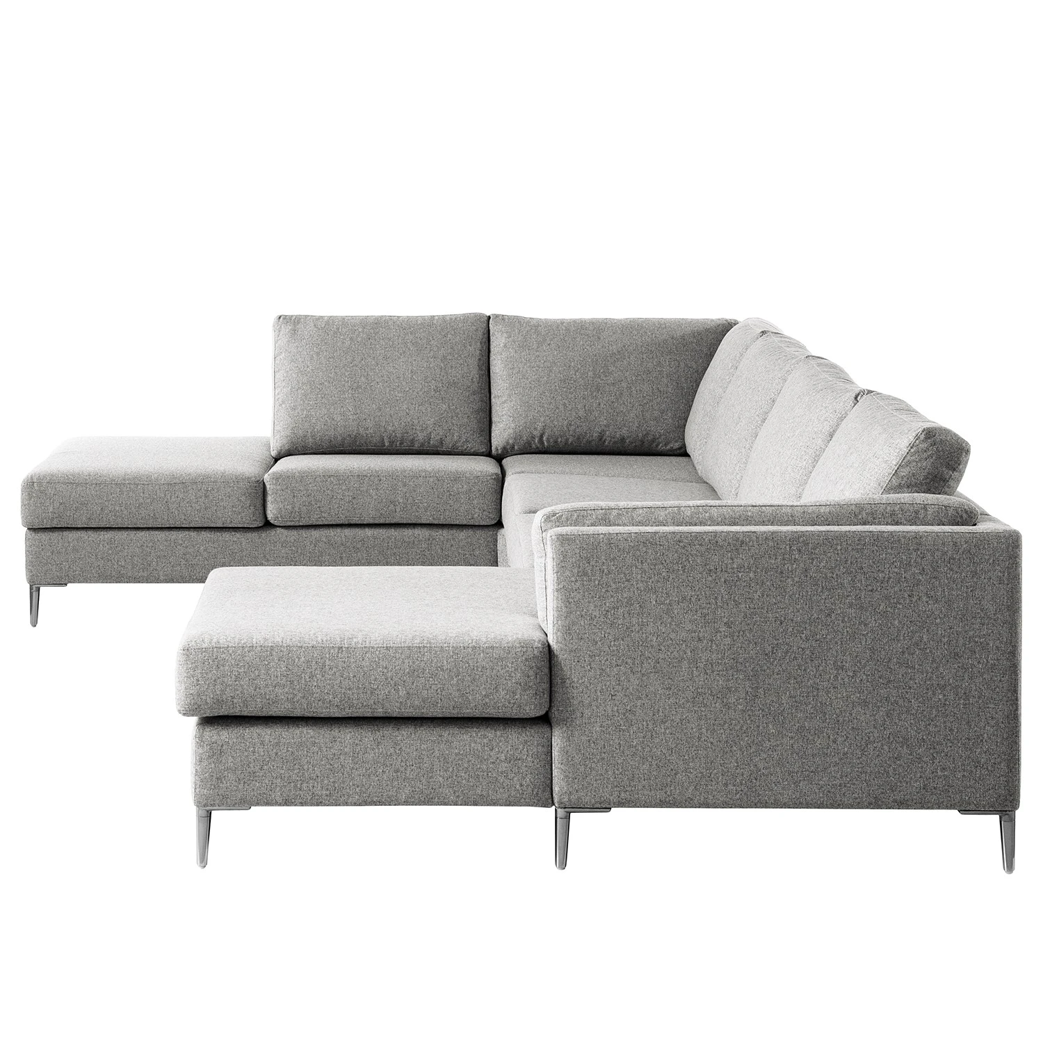 Studio Copenhagen Wohnlandschaft COSO Classic+ - Webstoff Inze: Hellgrau - Longchair davorstehend rechts / Ottomane links - Bettkasten - Chrom glänzend 7 Studio Copenhagen Wohnlandschaft COSO Classic+ - Webstoff Inze: Hellgrau - Longchair davorstehend rechts / Ottomane links - Bettkasten - Chrom glänzend – Bild 7