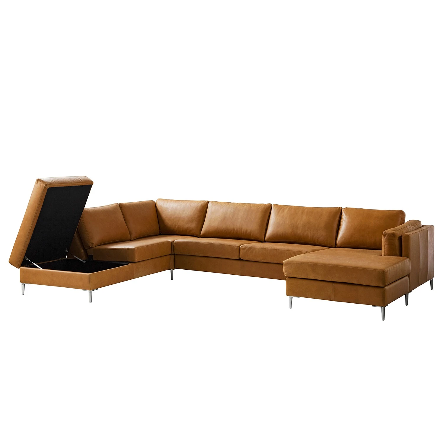 Studio Copenhagen Wohnlandschaft COSO Classic+ - Echtleder Taru: Hellbraun - Longchair davorstehend rechts / Ottomane links - Bettkasten - Chrom glänzend 5 Studio Copenhagen Wohnlandschaft COSO Classic+ - Echtleder Taru: Hellbraun - Longchair davorstehend rechts / Ottomane links - Bettkasten - Chrom glänzend – Bild 5