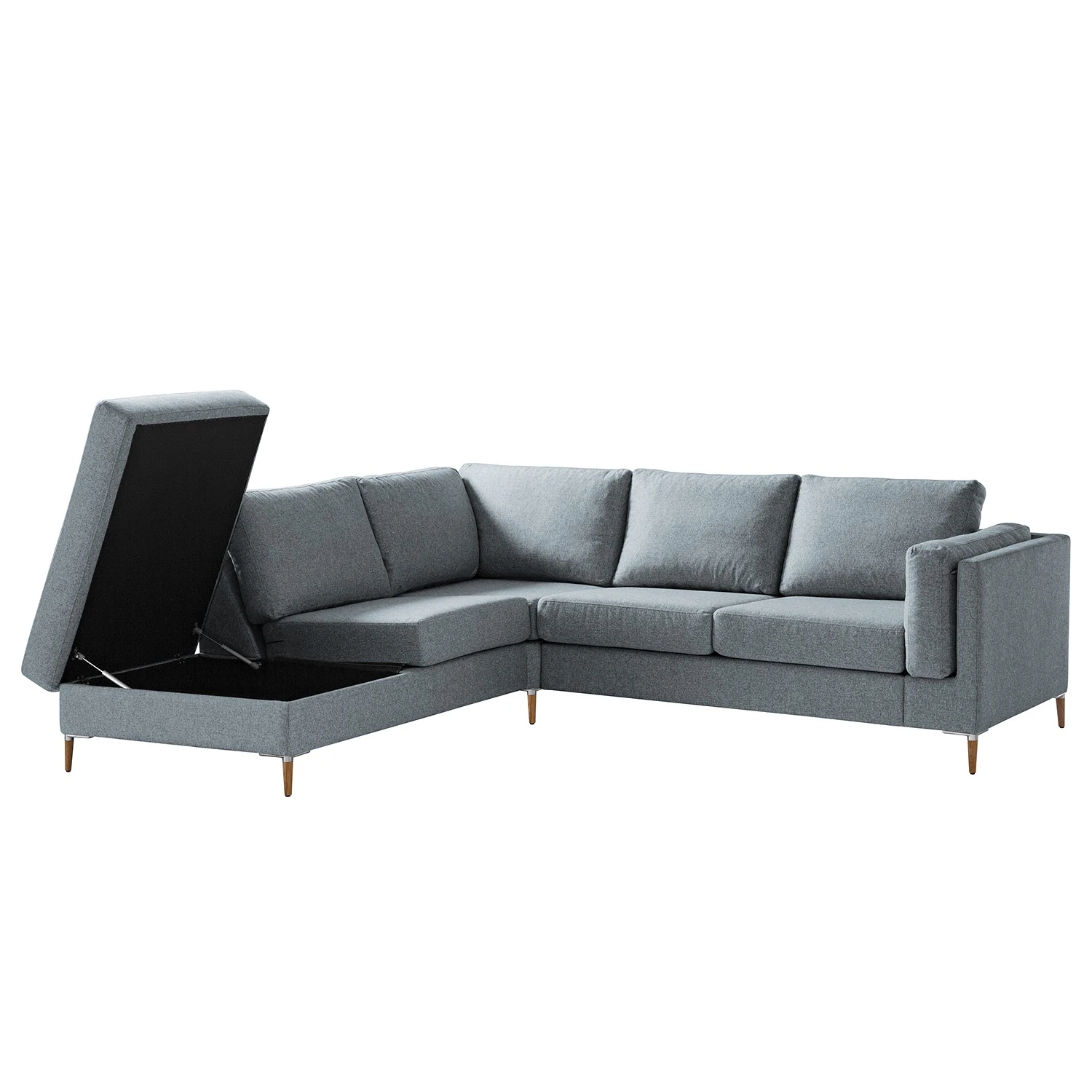 Studio Copenhagen Ecksofa COSO Classic+ mit Ottomane - Webstoff Inze: Graublau - Breite: 245 cm - Ottomane davorstehend links - Bettkasten - Eiche Dunkel 5 Studio Copenhagen Ecksofa COSO Classic+ mit Ottomane - Webstoff Inze: Graublau - Breite: 245 cm - Ottomane davorstehend links - Bettkasten - Eiche Dunkel – Bild 5