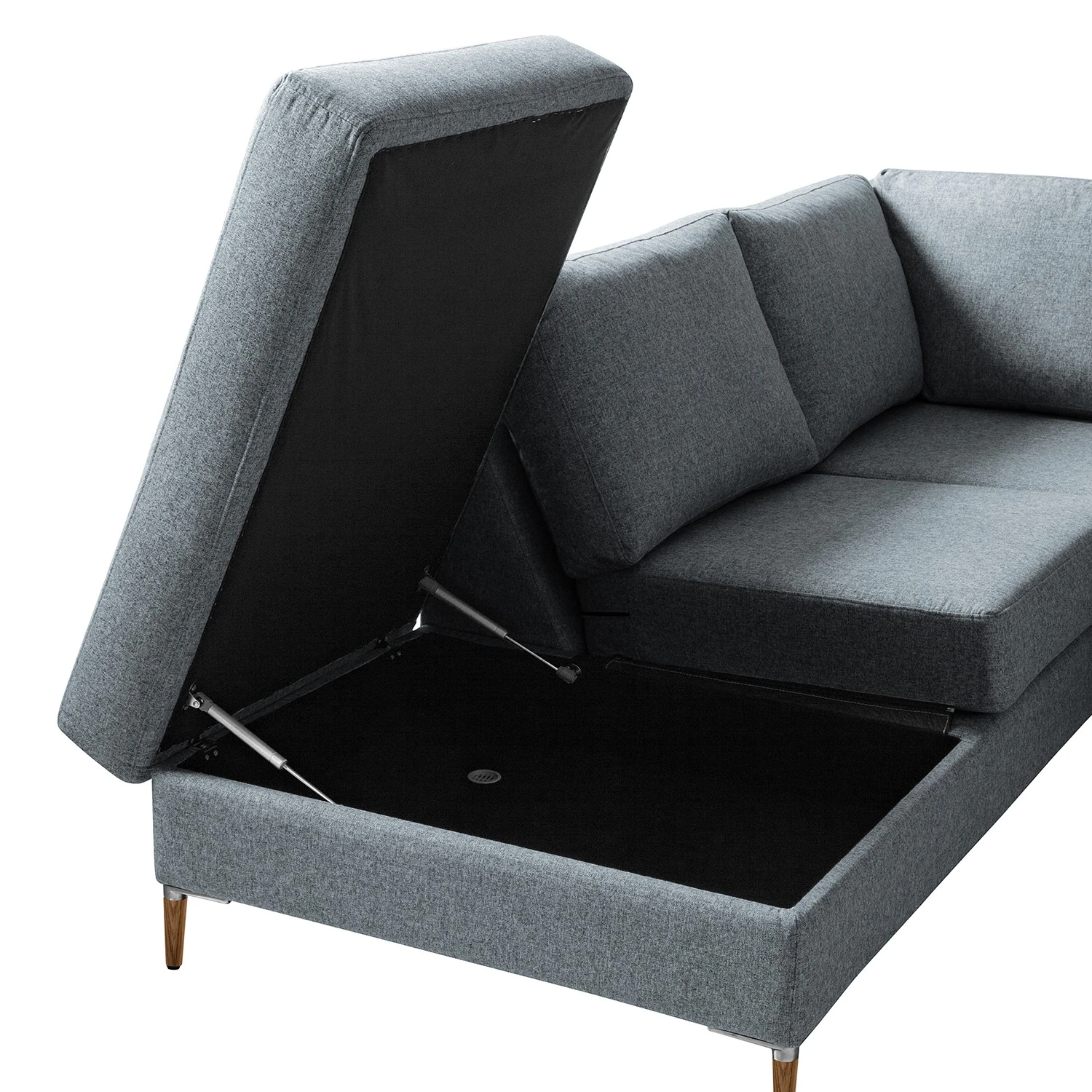 Studio Copenhagen Ecksofa COSO Classic+ mit Ottomane - Webstoff Inze: Graublau - Breite: 245 cm - Ottomane davorstehend links - Bettkasten - Eiche Dunkel 22 Studio Copenhagen Ecksofa COSO Classic+ mit Ottomane - Webstoff Inze: Graublau - Breite: 245 cm - Ottomane davorstehend links - Bettkasten - Eiche Dunkel – Bild 22