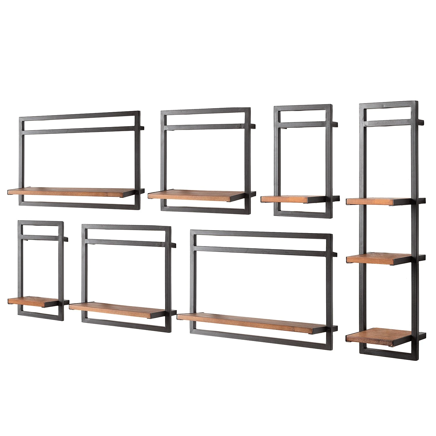 Ars manufacti Wandregal-Set Manchester V (7-teilig) - Akazie massiv / Metall - Akazie / Anthrazit 1 Ars manufacti Wandregal-Set Manchester V (7-teilig) - Akazie massiv / Metall - Akazie / Anthrazit