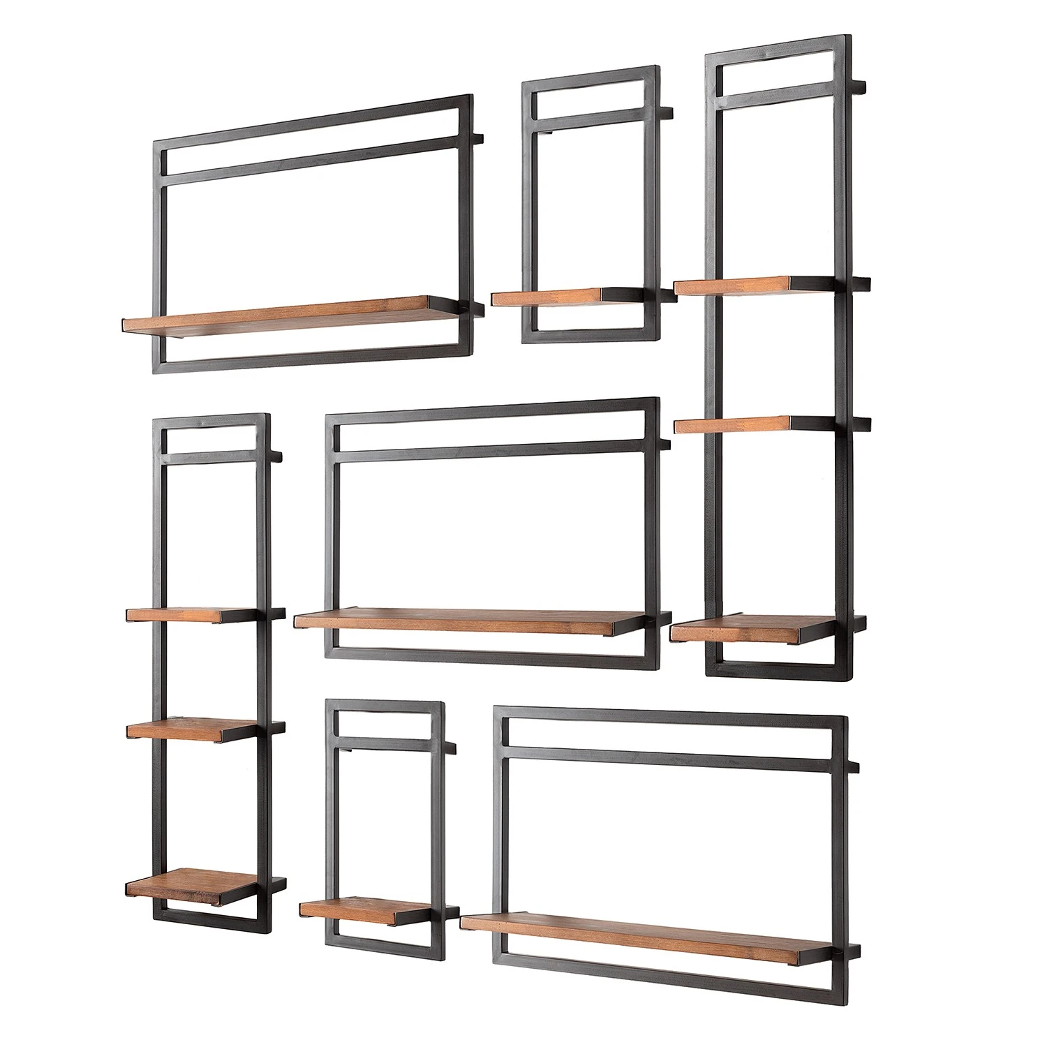 Ars manufacti Wandregal-Set Manchester VI (7-teilig) - Akazie massiv / Metall - Akazie / Anthrazit 1 Ars manufacti Wandregal-Set Manchester VI (7-teilig) - Akazie massiv / Metall - Akazie / Anthrazit