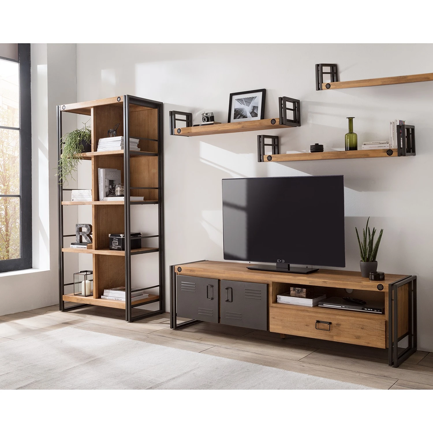 Ars manufacti Wandboard Manchester (3er-Set) - Akazie massiv / Metall - Akazie / Anthrazit - Breite: 110 cm 2 Ars manufacti Wandboard Manchester (3er-Set) - Akazie massiv / Metall - Akazie / Anthrazit - Breite: 110 cm – Bild 2