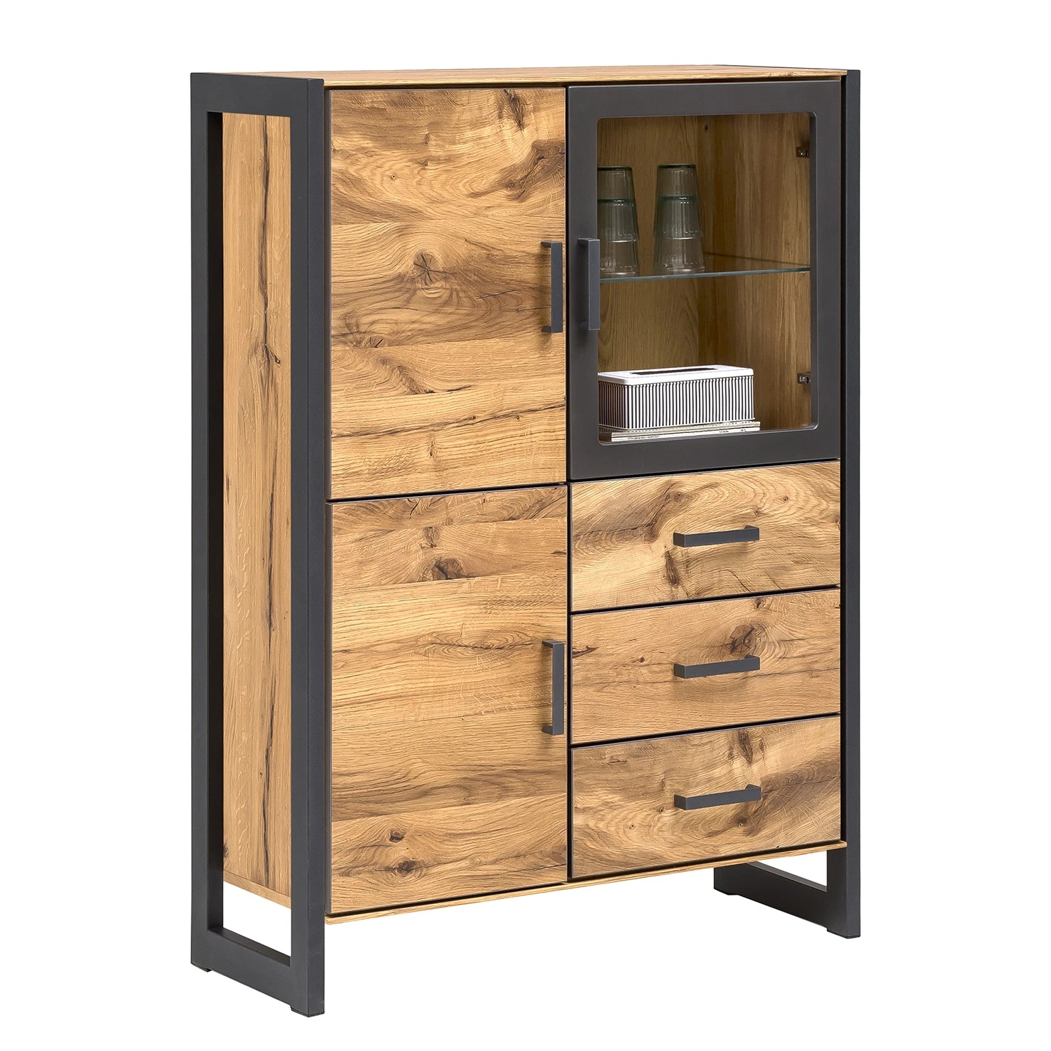 Naturoo Highboard Ironwood II - Echtholzfurnier / Metall - Alteiche / Grau 1 Naturoo Highboard Ironwood II - Echtholzfurnier / Metall - Alteiche / Grau