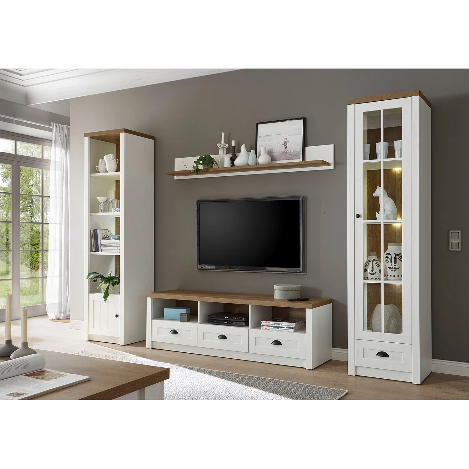 Norrwood Wohnwand Proville I (4-teilig) - Eiche Weiß Dekor / Eiche Dekor 2 Norrwood Wohnwand Proville I (4-teilig) - Eiche Weiß Dekor / Eiche Dekor – Bild 2