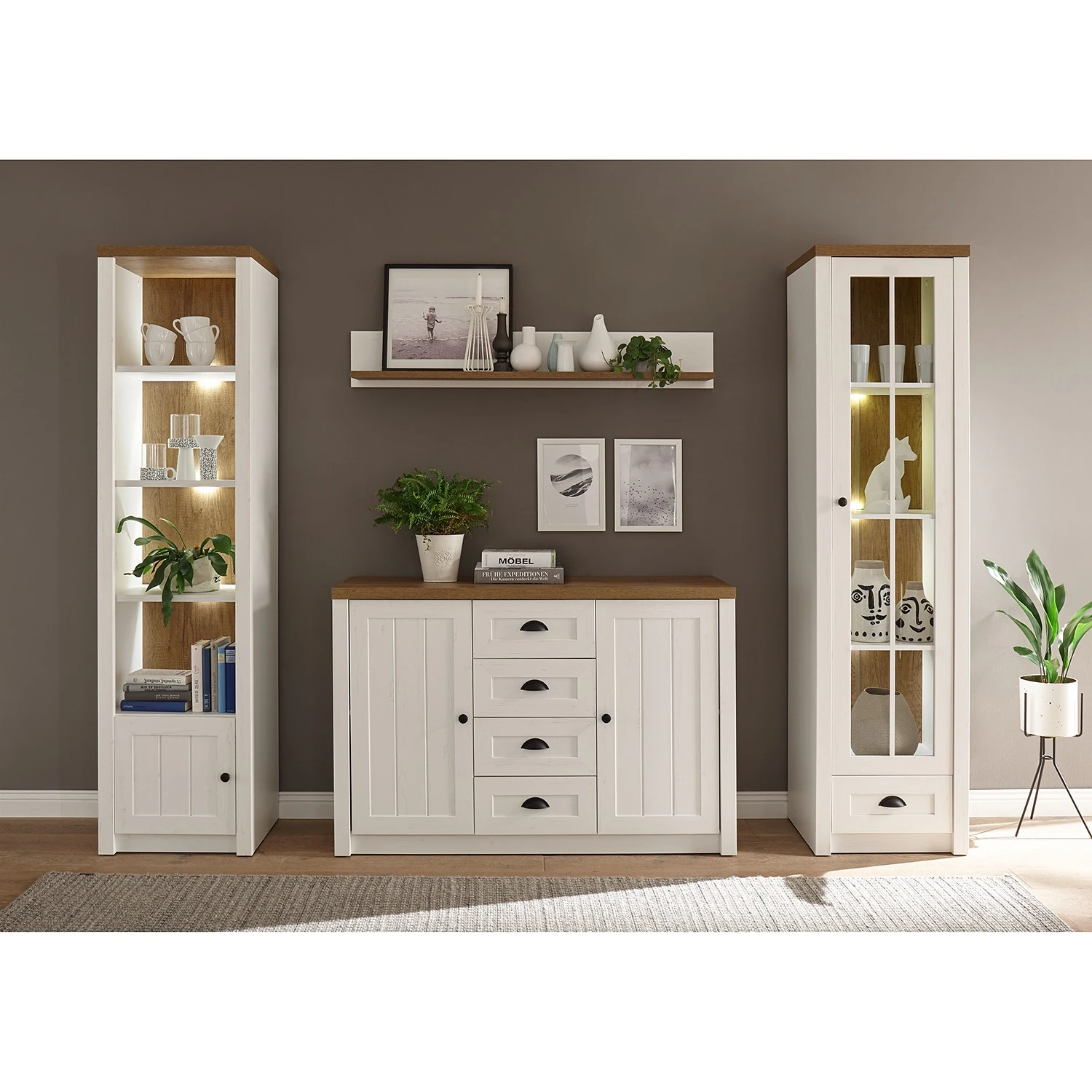 Norrwood Wohnwand Proville IV (4-teilig) - Eiche Weiß Dekor / Eiche Dekor 1 Norrwood Wohnwand Proville IV (4-teilig) - Eiche Weiß Dekor / Eiche Dekor