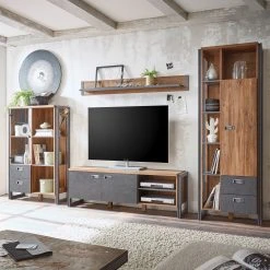 Ars manufacti Wohnwand Marton III (4-teilig) - Eiche Stirling Dekor / Anthrazit