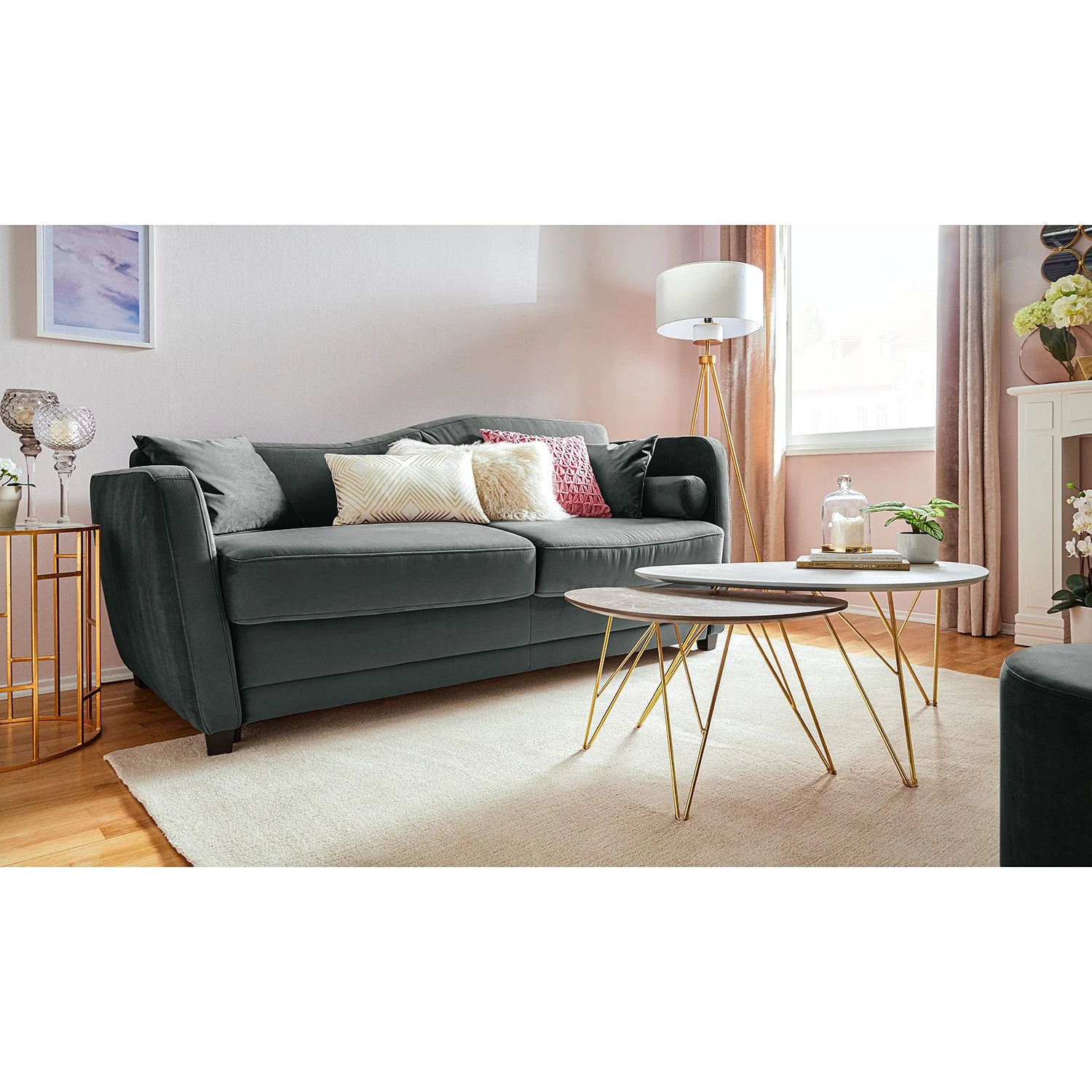 Jack & Alice Schlafsofa Teresina - Samt - Grau - Breite: 192 cm - Ausrichtung rechts 2 Jack & Alice Schlafsofa Teresina - Samt - Grau - Breite: 192 cm - Ausrichtung rechts – Bild 2