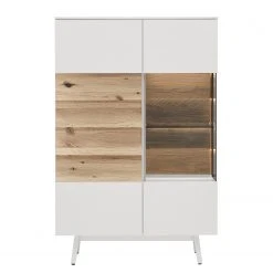 GWINNER Highboard Misano - Weiß / Wildeiche - Glastür rechts - Ohne Beleuchtung