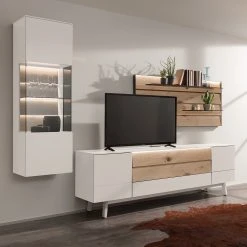 GWINNER Wohnkombination Misano I (3-teilig) - Weiß / Wildeiche - Mit Beleuchtung