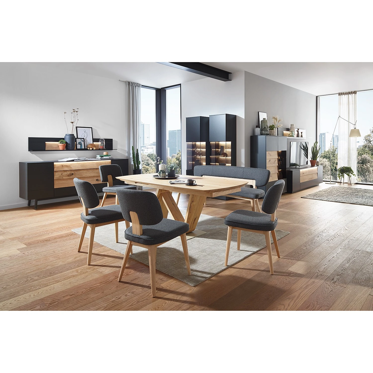 GWINNER Wohnkombination Misano II (3-teilig) - Anthrazit / Wildeiche - Mit Beleuchtung 5 GWINNER Wohnkombination Misano II (3-teilig) - Anthrazit / Wildeiche - Mit Beleuchtung – Bild 5