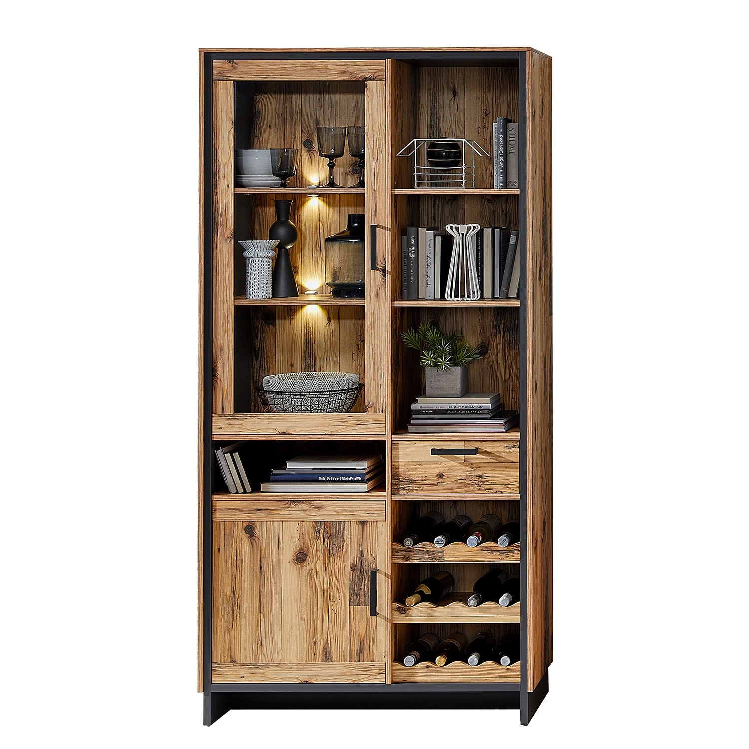 Ridgevalley Vitrinenschrank Priay - Inkl. Beleuchtung - Lärche Dekor / Graphit 1 Ridgevalley Vitrinenschrank Priay - Inkl. Beleuchtung - Lärche Dekor / Graphit