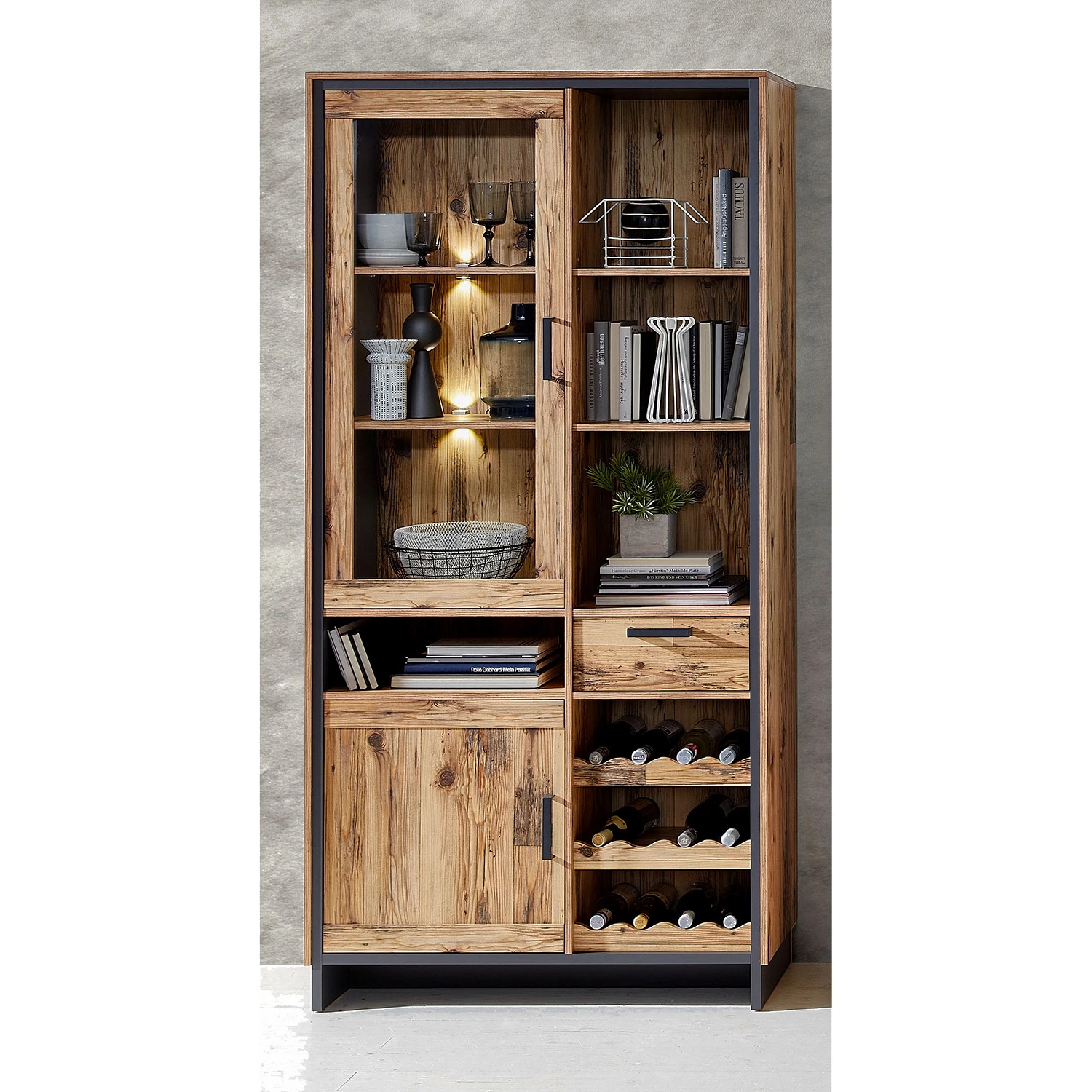 Ridgevalley Vitrinenschrank Priay - Inkl. Beleuchtung - Lärche Dekor / Graphit 2 Ridgevalley Vitrinenschrank Priay - Inkl. Beleuchtung - Lärche Dekor / Graphit – Bild 2