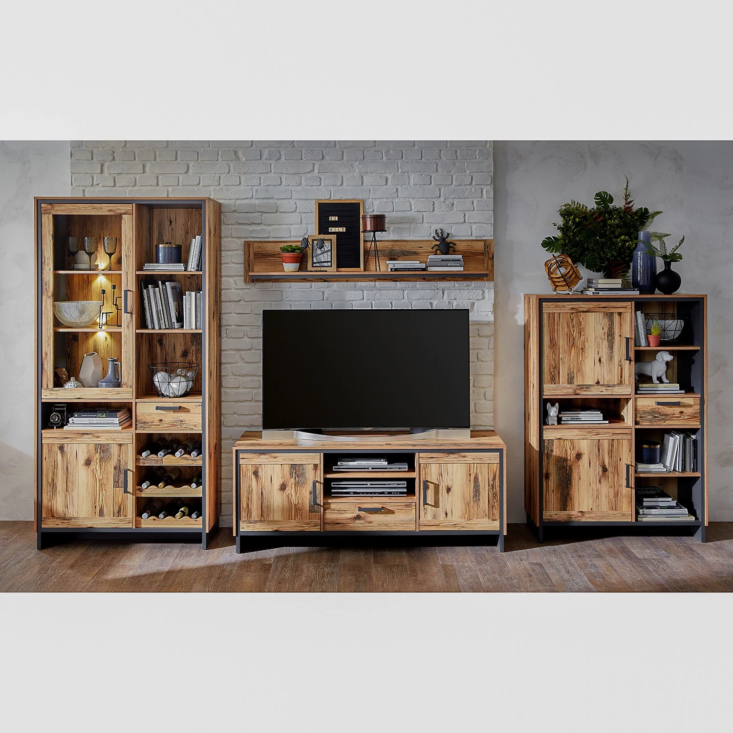 Ridgevalley Vitrinenschrank Priay - Inkl. Beleuchtung - Lärche Dekor / Graphit 4 Ridgevalley Vitrinenschrank Priay - Inkl. Beleuchtung - Lärche Dekor / Graphit – Bild 4