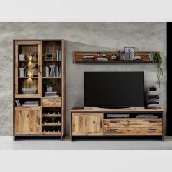 Ridgevalley Wohnwand Priay II (3-teilig) - Inkl. Beleuchtung - Lärche Dekor / Graphit