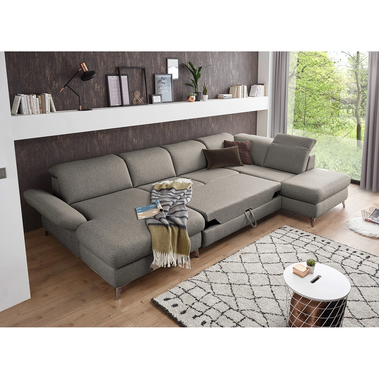 Fredriks Wohnlandschaft Glenmoore - Webstoff - Webstoff Ganum: Steingrau - Longchair davorstehend links / Ottomane rechts 3 Fredriks Wohnlandschaft Glenmoore - Webstoff - Webstoff Ganum: Steingrau - Longchair davorstehend links / Ottomane rechts – Bild 3